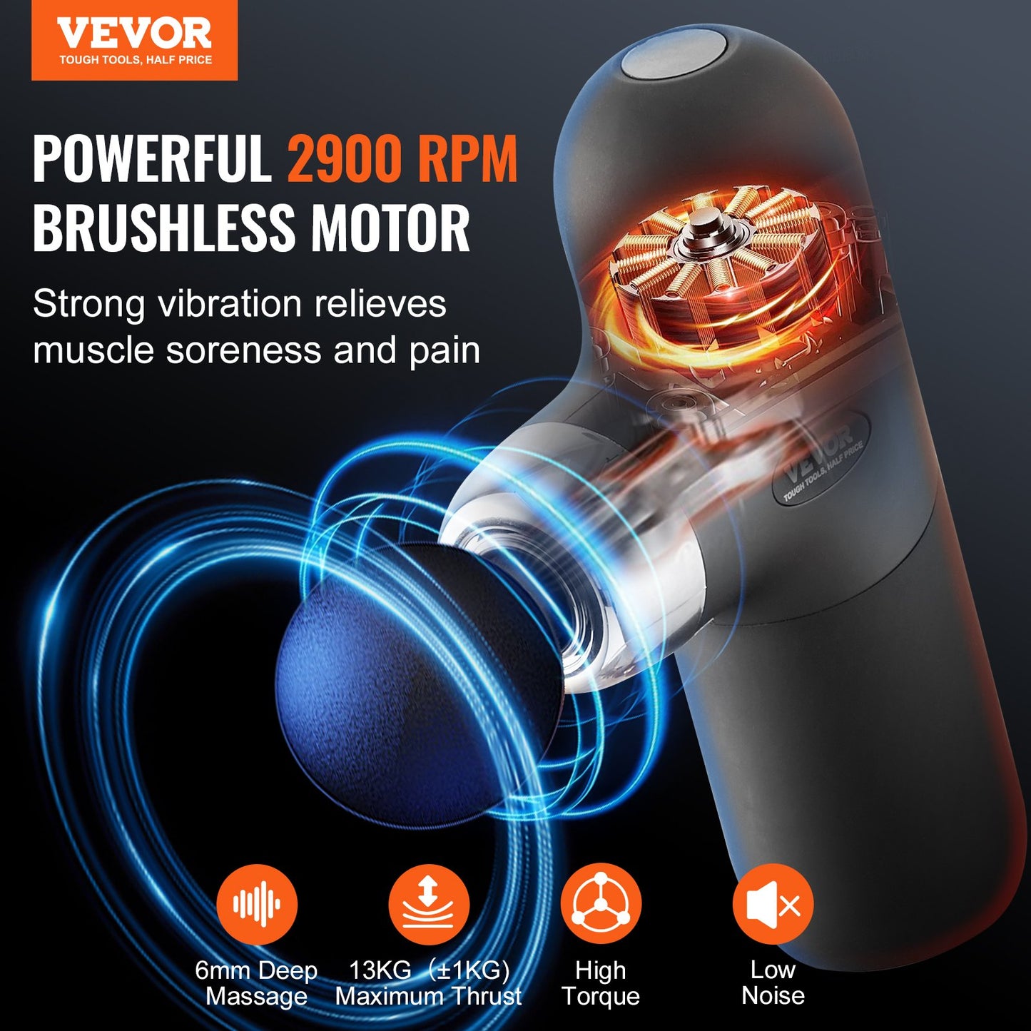 Massage Gun Deep Tissue, Percussion Muscle Massager for Athletes - with 4 Speed Levels & 4 Massage Heads, 7.4V 2500mAh Batteries, Handheld Mini Massage Gun for Pain Relief, Muscle Relaxation - Image 2