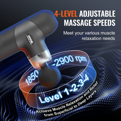 Massage Gun Deep Tissue, Percussion Muscle Massager for Athletes - with 4 Speed Levels & 4 Massage Heads, 7.4V 2500mAh Batteries, Handheld Mini Massage Gun for Pain Relief, Muscle Relaxation - Image 3