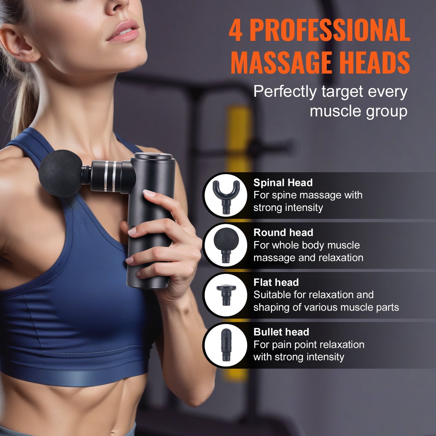 Massage Gun Deep Tissue, Percussion Muscle Massager for Athletes - with 4 Speed Levels & 4 Massage Heads, 12V 2500mAh Batteries, Handheld Electric Massage Gun for Pain Relief, Muscle Relaxation - Image 5