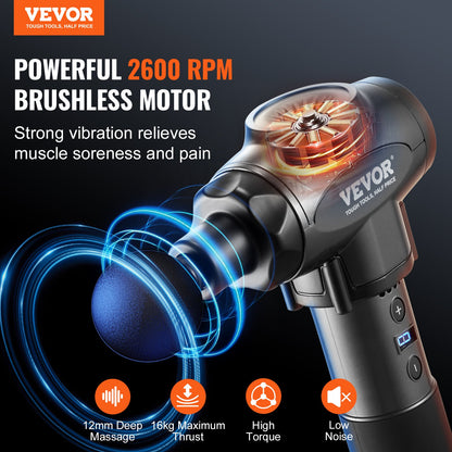 Massage Gun Deep Tissue, Percussion Muscle Massager for Athletes - with 9 Speed Levels & 6 Massage Heads, 24V 2500mAh Batteries, Handheld Electric Massage Gun for Pain Relief, Muscle Relaxation - Image 2