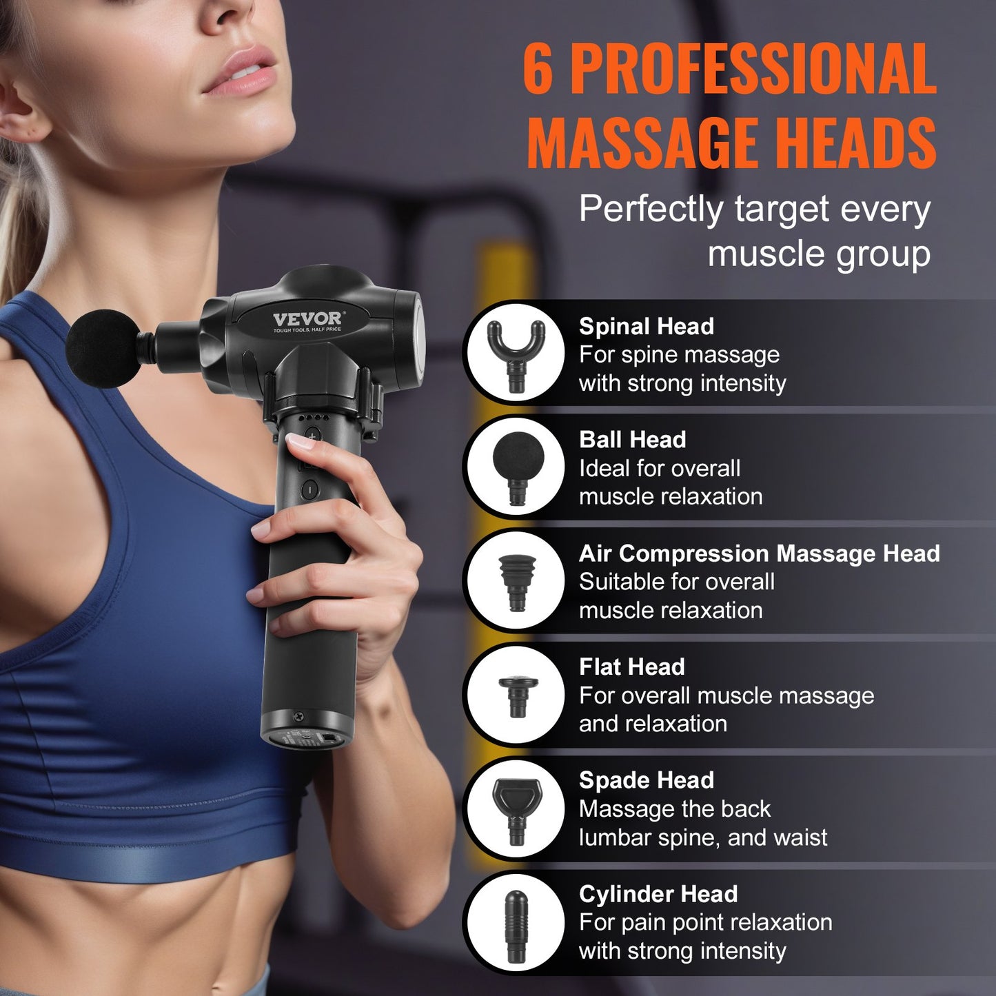 Massage Gun Deep Tissue, Percussion Muscle Massager for Athletes - with 9 Speed Levels & 6 Massage Heads, 24V 2500mAh Batteries, Handheld Electric Massage Gun for Pain Relief, Muscle Relaxation - Image 5