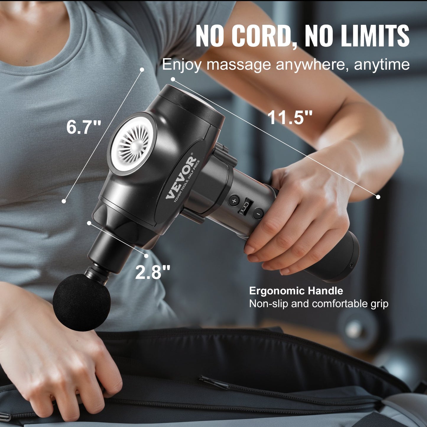 Massage Gun Deep Tissue, Percussion Muscle Massager for Athletes - with 9 Speed Levels & 6 Massage Heads, 24V 2500mAh Batteries, Handheld Electric Massage Gun for Pain Relief, Muscle Relaxation - Image 6