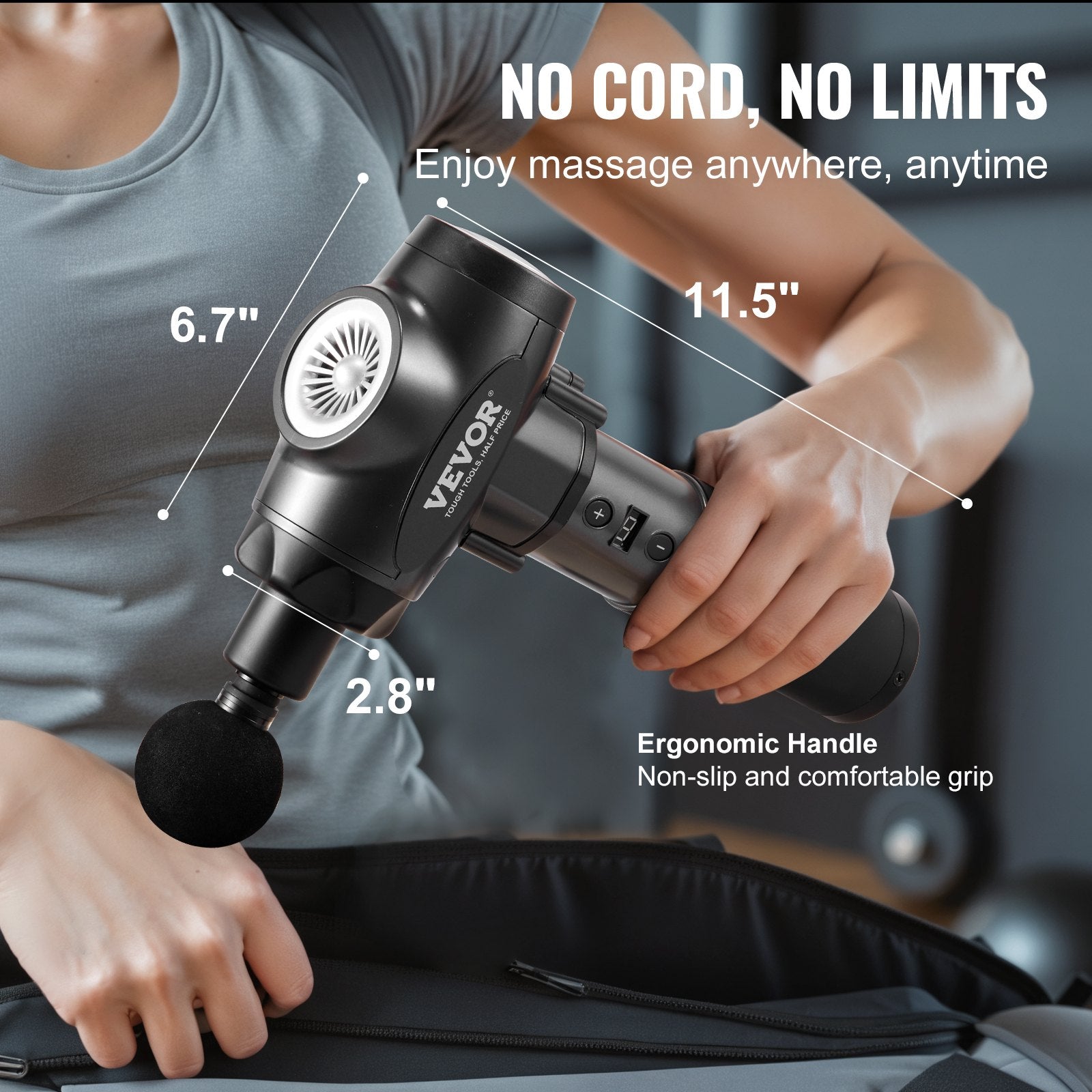 Massage Gun Deep Tissue, Percussion Muscle Massager for Athletes - with 9 Speed Levels & 6 Massage Heads, 24V 2500mAh Batteries, Handheld Electric Massage Gun for Pain Relief, Muscle Relaxation - Image 6