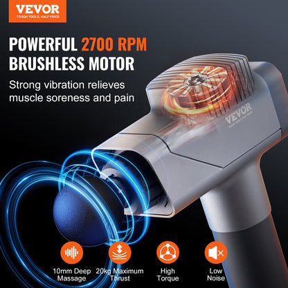 Massage Gun Deep Tissue, Percussion Muscle Massager for Athletes - with 8 Speed Levels & 6 Massage Heads, 16V 2500mAh Batteries, Handheld Electric Massage Gun for Pain Relief, Muscle Relaxation - Image 2