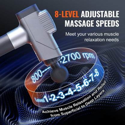 Massage Gun Deep Tissue, Percussion Muscle Massager for Athletes - with 8 Speed Levels & 6 Massage Heads, 16V 2500mAh Batteries, Handheld Electric Massage Gun for Pain Relief, Muscle Relaxation - Image 3