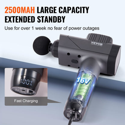 Massage Gun Deep Tissue, Percussion Muscle Massager for Athletes - with 8 Speed Levels & 6 Massage Heads, 16V 2500mAh Batteries, Handheld Electric Massage Gun for Pain Relief, Muscle Relaxation - Image 4