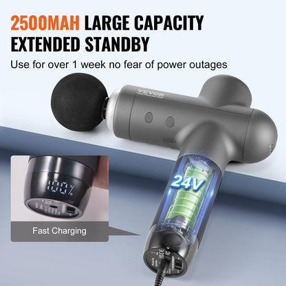 Massage Gun Deep Tissue, Percussion Muscle Massager for Athletes - with 8 Speed Levels & 6 Massage Heads, 24V 2500mAh Batteries, Handheld Electric Massage Gun for Pain Relief, Muscle Relaxation - Image 4