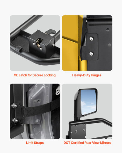 Jeep Tube Doors, 2-Door, Hunting Style Jeep Tubular Door with Heavy-Duty Hinges & OE Latch, Jeep Doors with Rear View Mirrors, Fit for 2018-2024 Jeep Wrangler JL & 2020-2024 Jeep Gladiator JT - Image 4