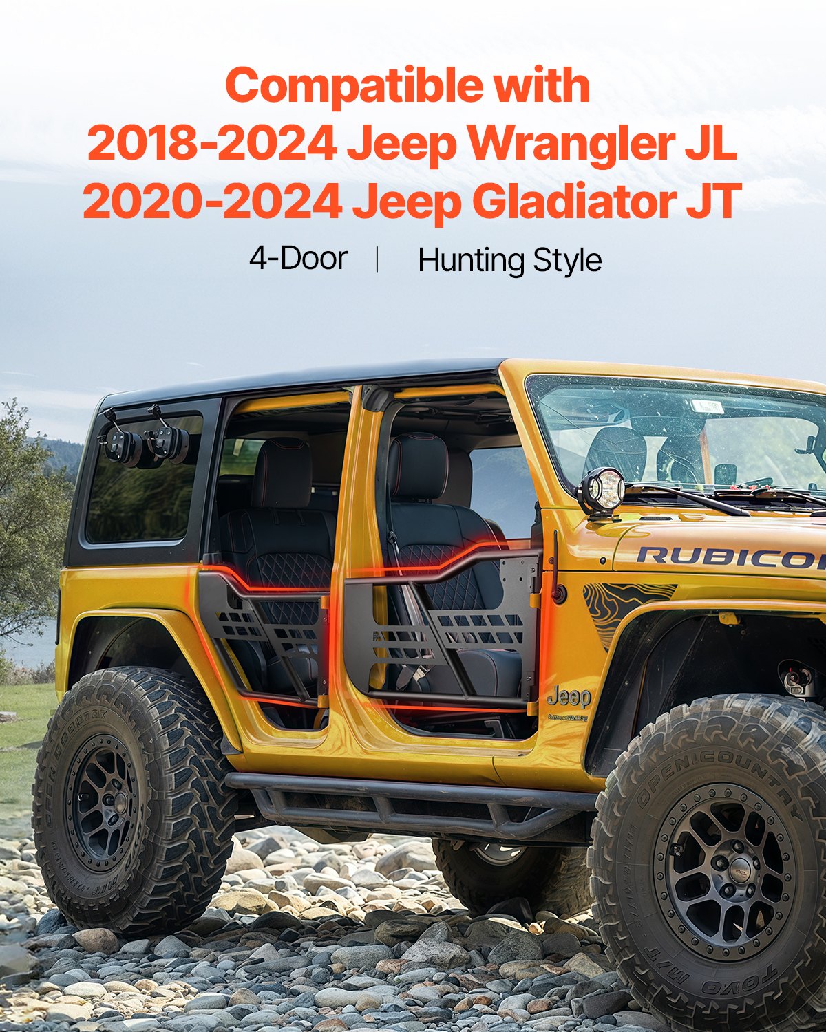 Jeep Tube Doors, 4-Door, Hunting Style Jeep Tubular Door with Heavy-Duty Hinges & OE Latch, Jeep Doors with Rubber Pads, Fit for 2018-2024 Jeep Wrangler JL & 2020-2024 Jeep Gladiator JT - Image 2