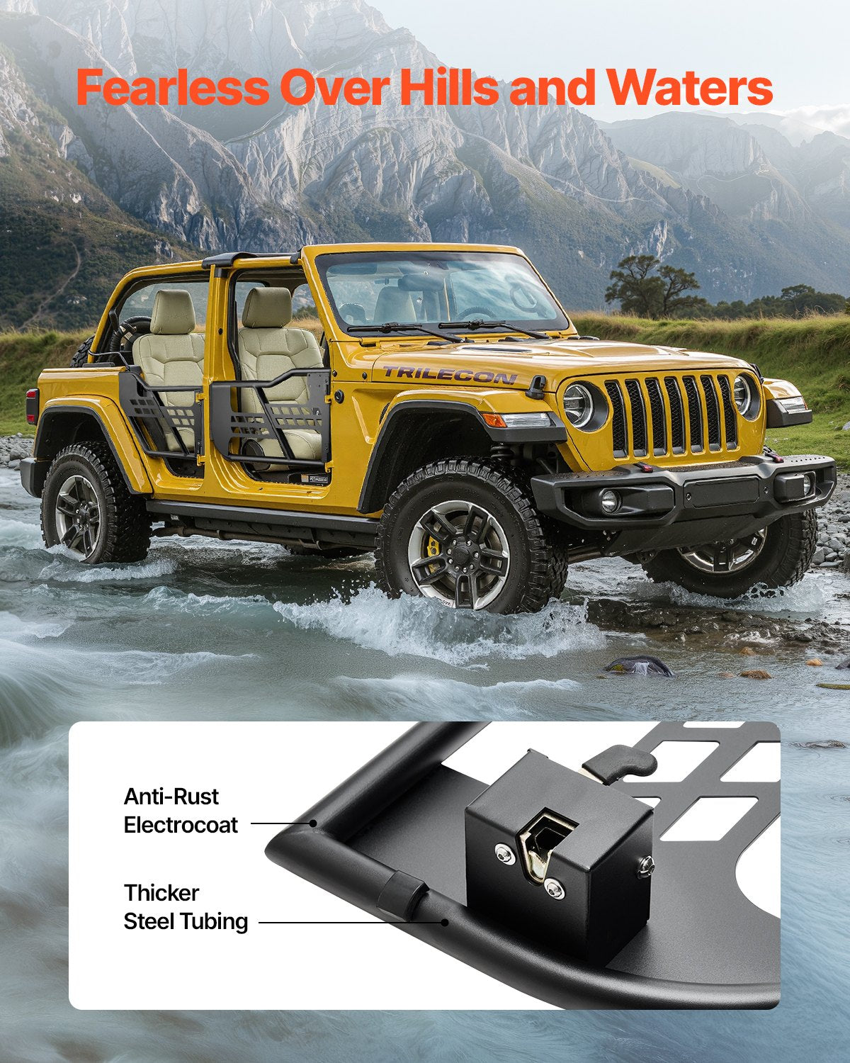 Jeep Tube Doors, 4-Door, Hunting Style Jeep Tubular Door with Heavy-Duty Hinges & OE Latch, Jeep Doors with Rubber Pads, Fit for 2018-2024 Jeep Wrangler JL & 2020-2024 Jeep Gladiator JT - Image 5