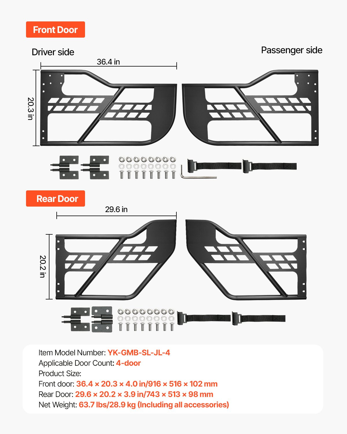 Jeep Tube Doors, 4-Door, Hunting Style Jeep Tubular Door with Heavy-Duty Hinges & OE Latch, Jeep Doors with Rubber Pads, Fit for 2018-2024 Jeep Wrangler JL & 2020-2024 Jeep Gladiator JT - Image 7