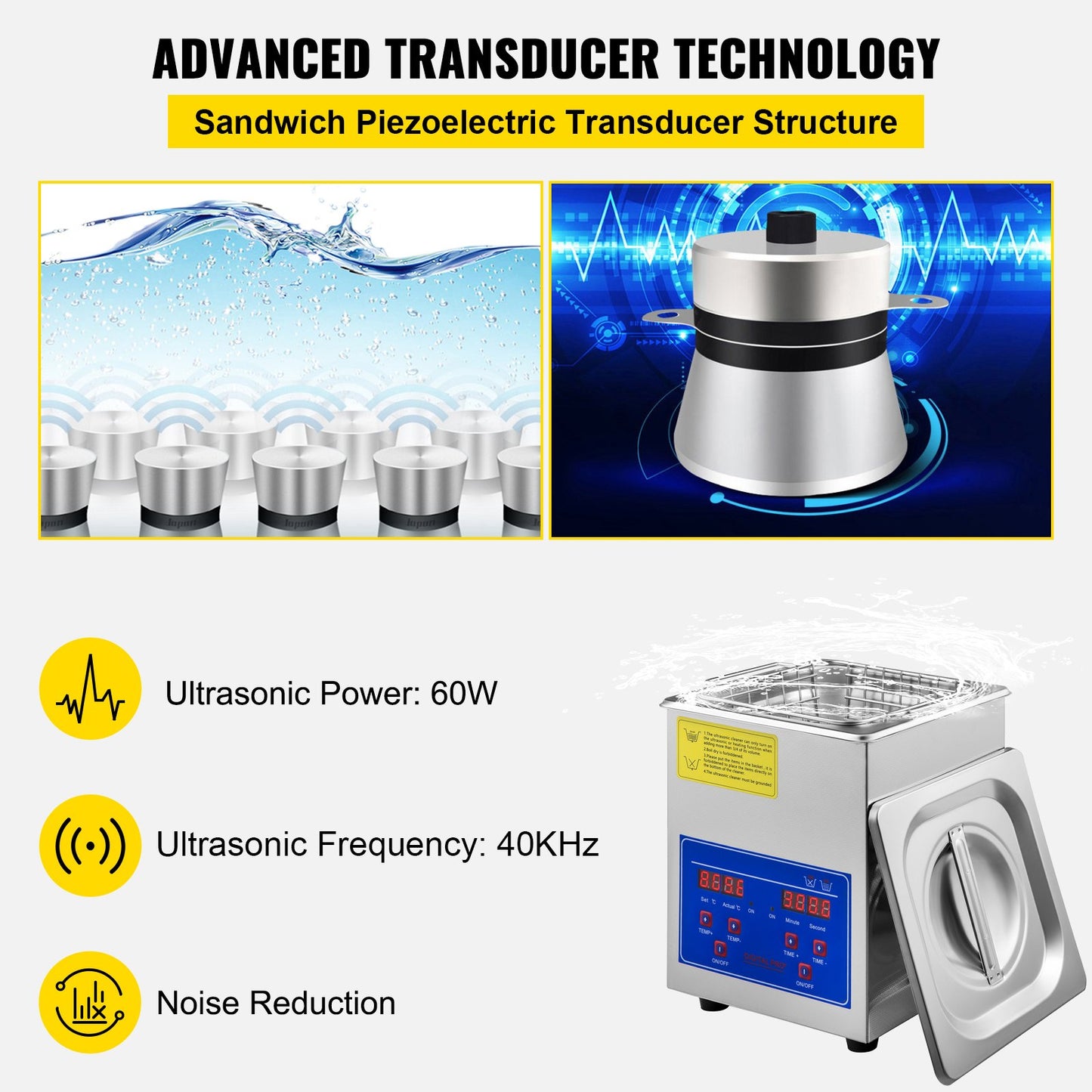 Ultrasonic Cleaner 2L Jewelry Cleaning with Digital Timer Ultrasonic Cleaning Machine for Jewellery Rings Watches Eyeglasses Dentures Coins Metal Parts Commercial and Home Use - Image 3