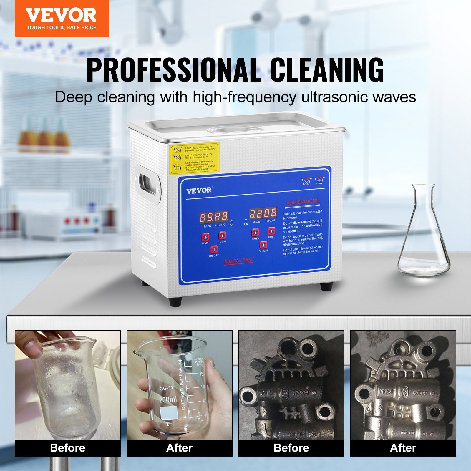 Ultrasonic Cleaner Machine 3L Stainless Steel Ultrasonic Cleaning Machine Digital Heater Timer Jewelry Cleaning for Commercial Personal Home Use (3L) - Image 2