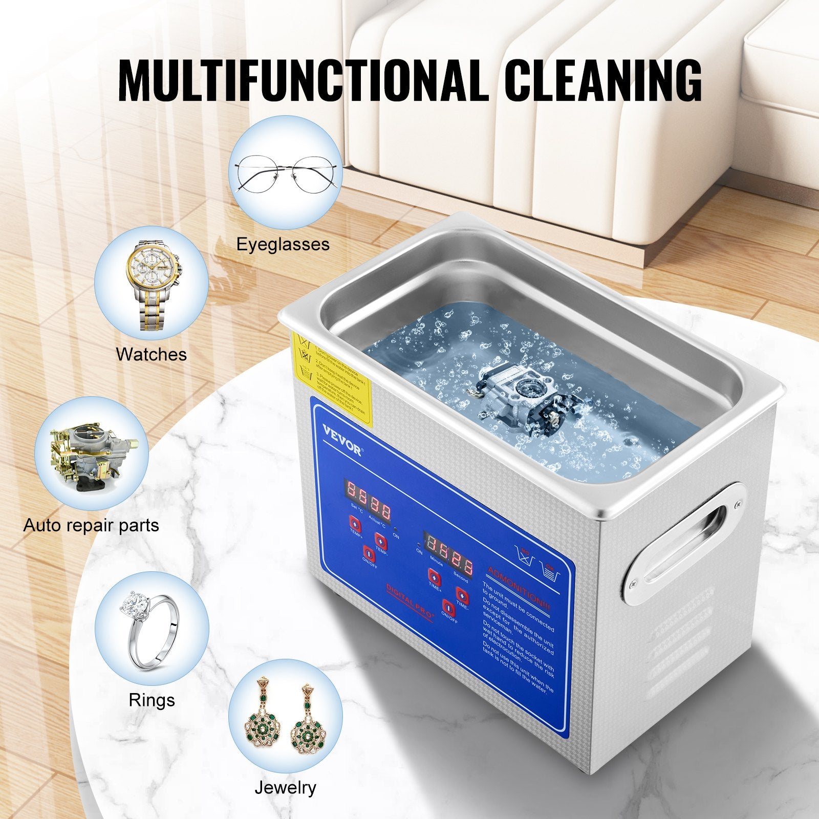 Ultrasonic Cleaner Machine 3L Stainless Steel Ultrasonic Cleaning Machine Digital Heater Timer Jewelry Cleaning for Commercial Personal Home Use (3L) - Image 5