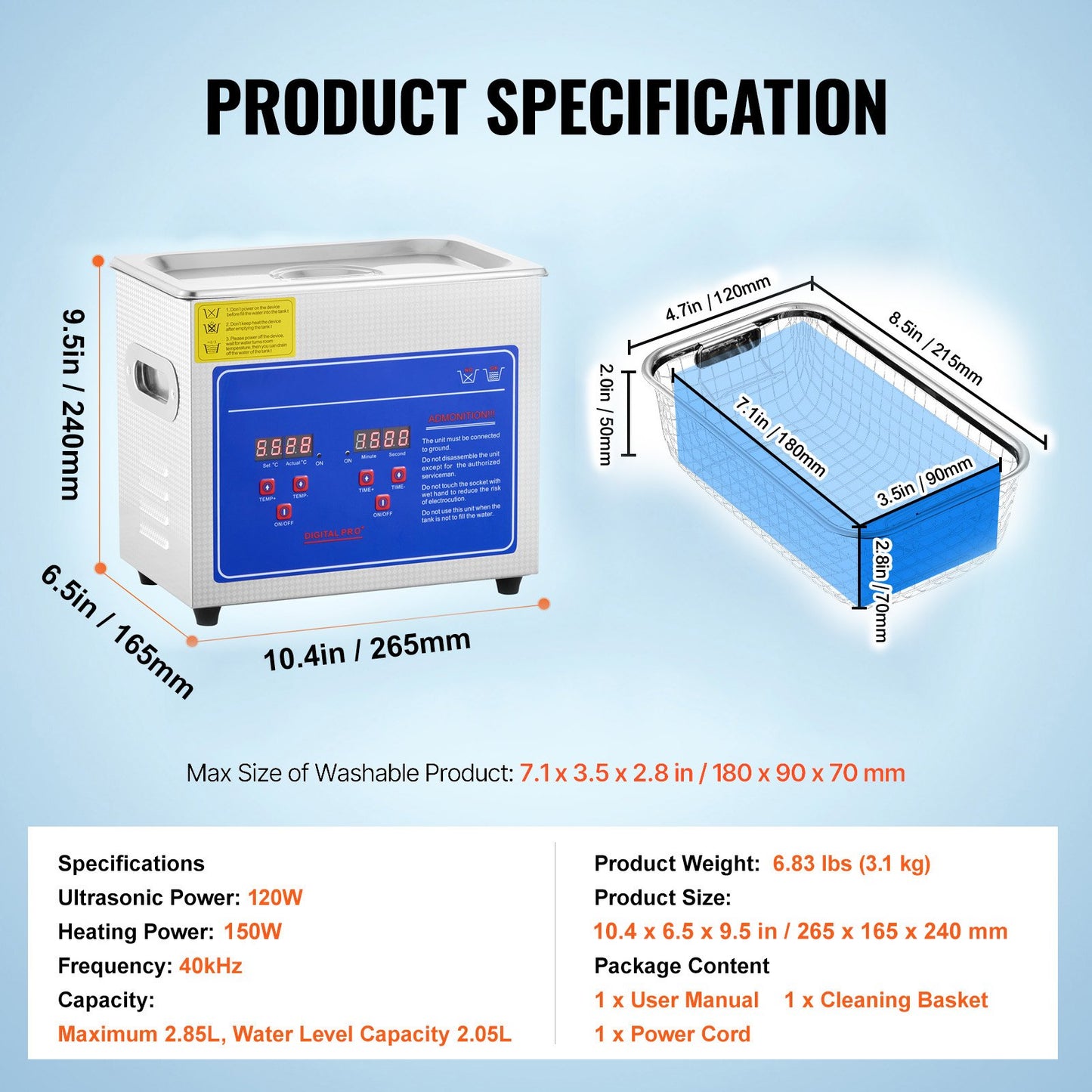 Ultrasonic Cleaner Machine 3L Stainless Steel Ultrasonic Cleaning Machine Digital Heater Timer Jewelry Cleaning for Commercial Personal Home Use (3L) - Image 7