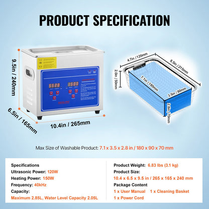 Ultrasonic Cleaner Machine 3L Stainless Steel Ultrasonic Cleaning Machine Digital Heater Timer Jewelry Cleaning for Commercial Personal Home Use (3L) - Image 7