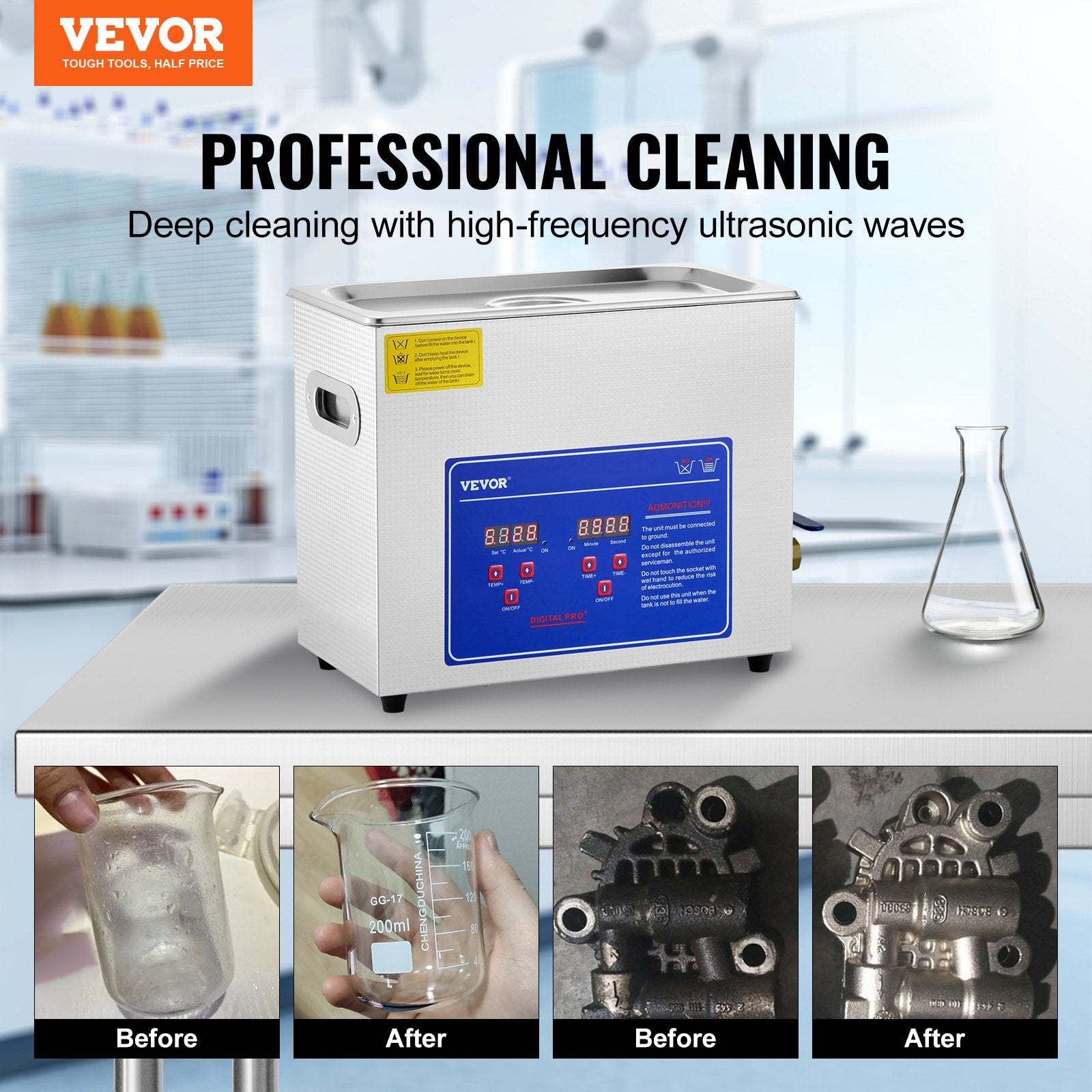 Brand New 6 Liter Stainless Steel Digital Ultrasonic Cleaner w/ Bracket & Drainage System - Image 2