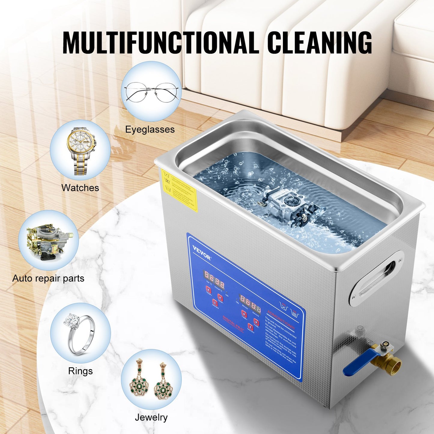 Brand New 6 Liter Stainless Steel Digital Ultrasonic Cleaner w/ Bracket & Drainage System - Image 5