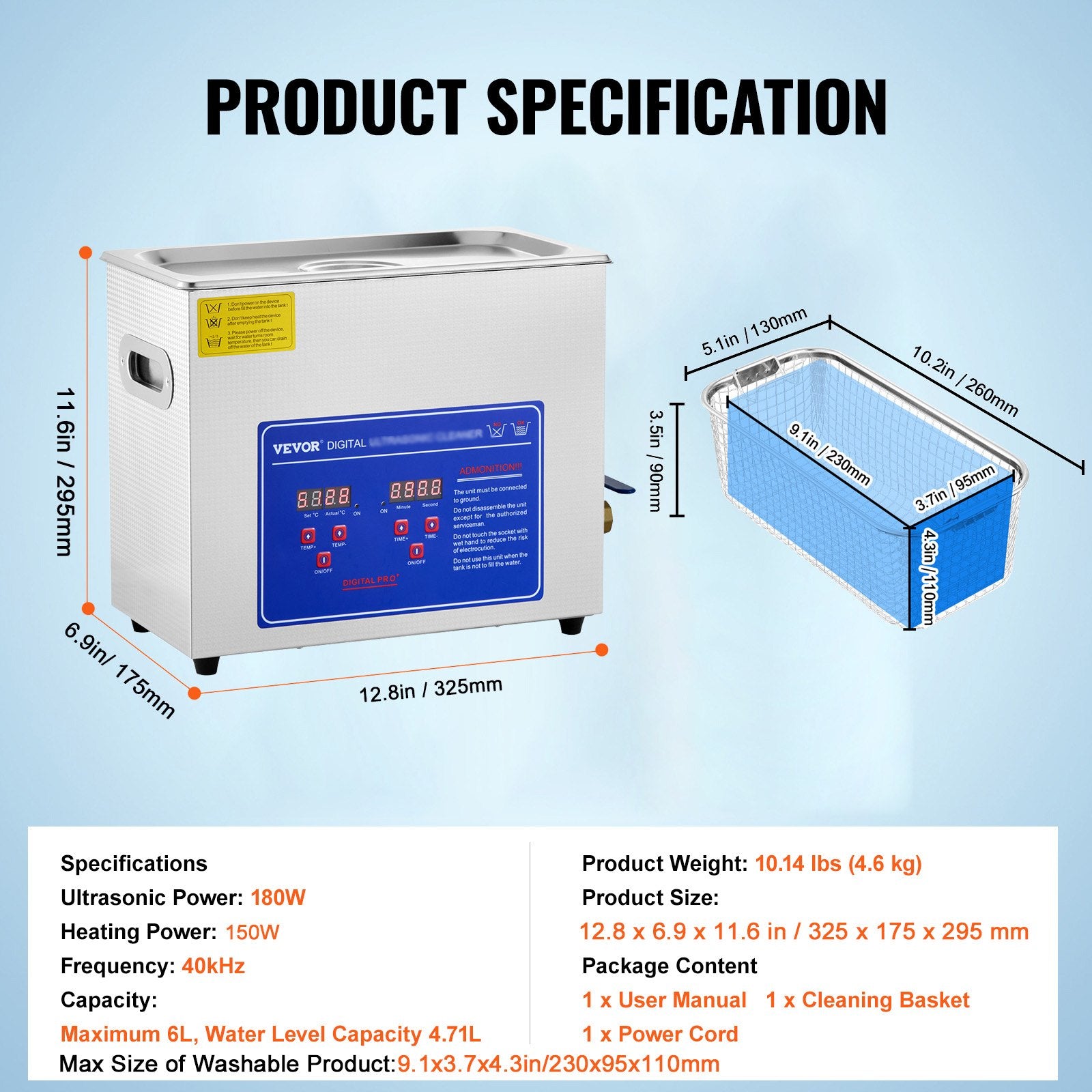 Brand New 6 Liter Stainless Steel Digital Ultrasonic Cleaner w/ Bracket & Drainage System - Image 7