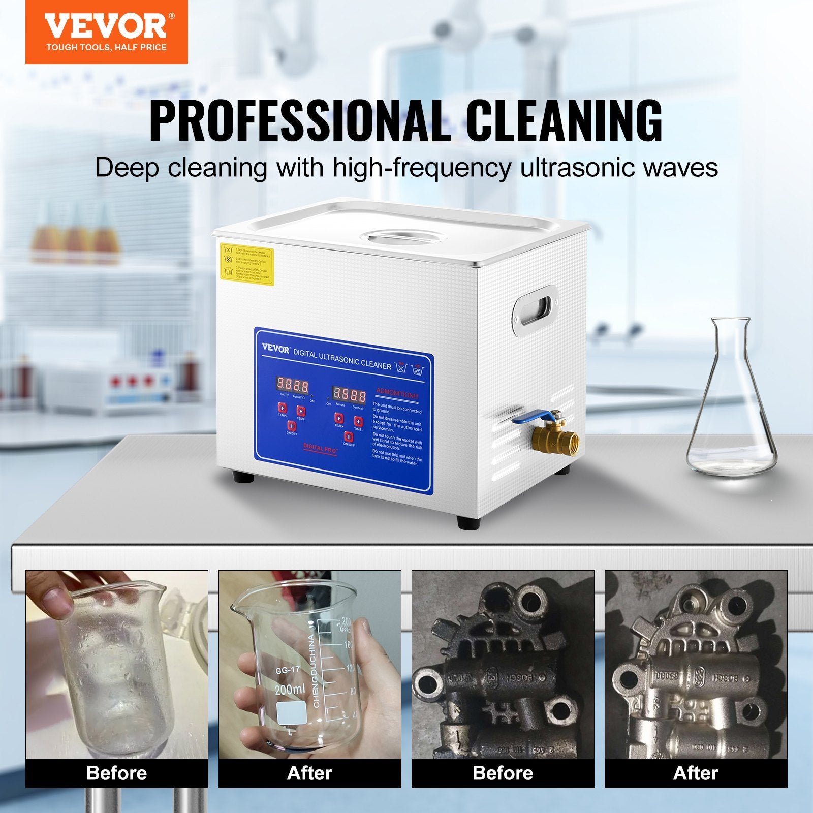 Ultrasonic Cleaner 10L Jewelry Cleaning with Digital Timer Ultrasonic Cleaning Machine for Jewellery Rings Watches Eyeglasses Dentures Coins Metal Parts Commercial and Home Use Silver - Image 2