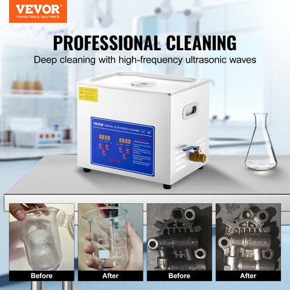 Ultrasonic Cleaner 10L Jewelry Cleaning with Digital Timer Ultrasonic Cleaning Machine for Jewellery Rings Watches Eyeglasses Dentures Coins Metal Parts Commercial and Home Use Silver - Image 2