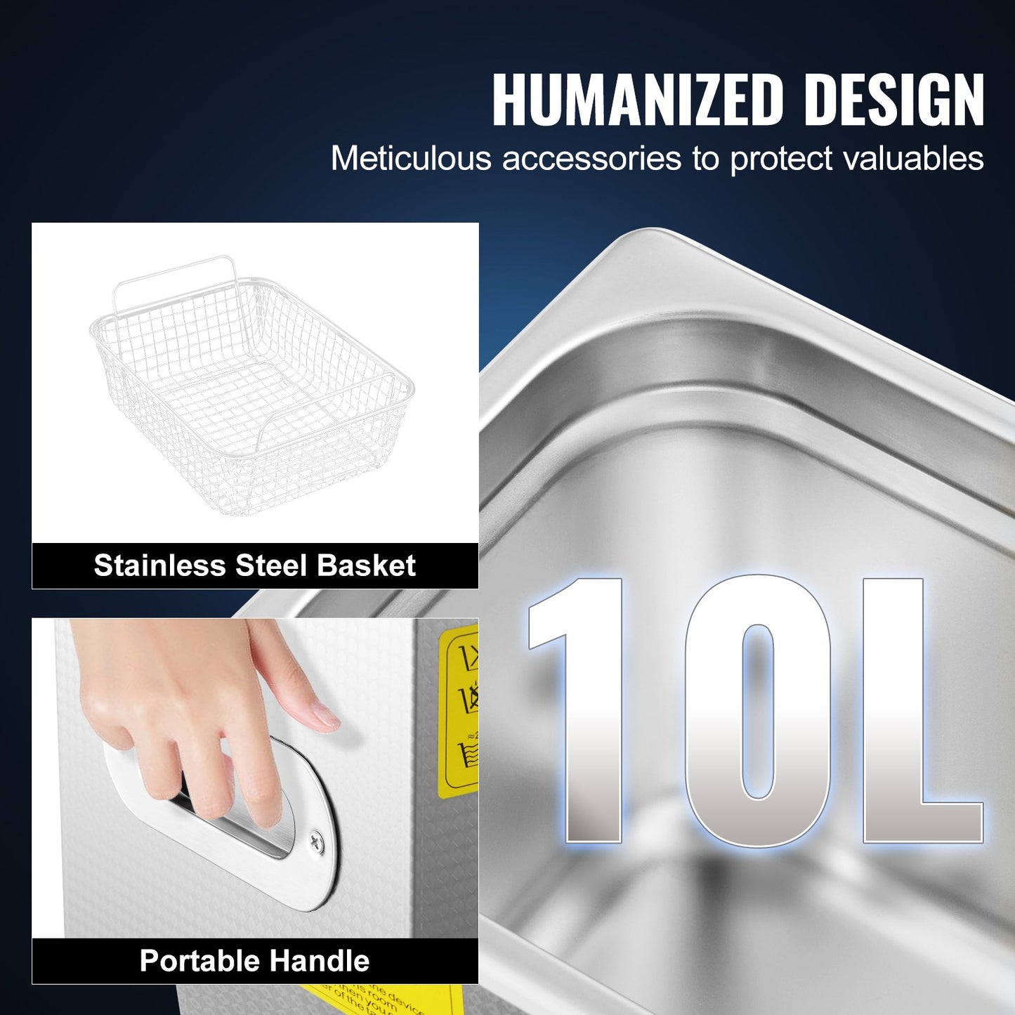 Ultrasonic Cleaner 10L Jewelry Cleaning with Digital Timer Ultrasonic Cleaning Machine for Jewellery Rings Watches Eyeglasses Dentures Coins Metal Parts Commercial and Home Use Silver - Image 4
