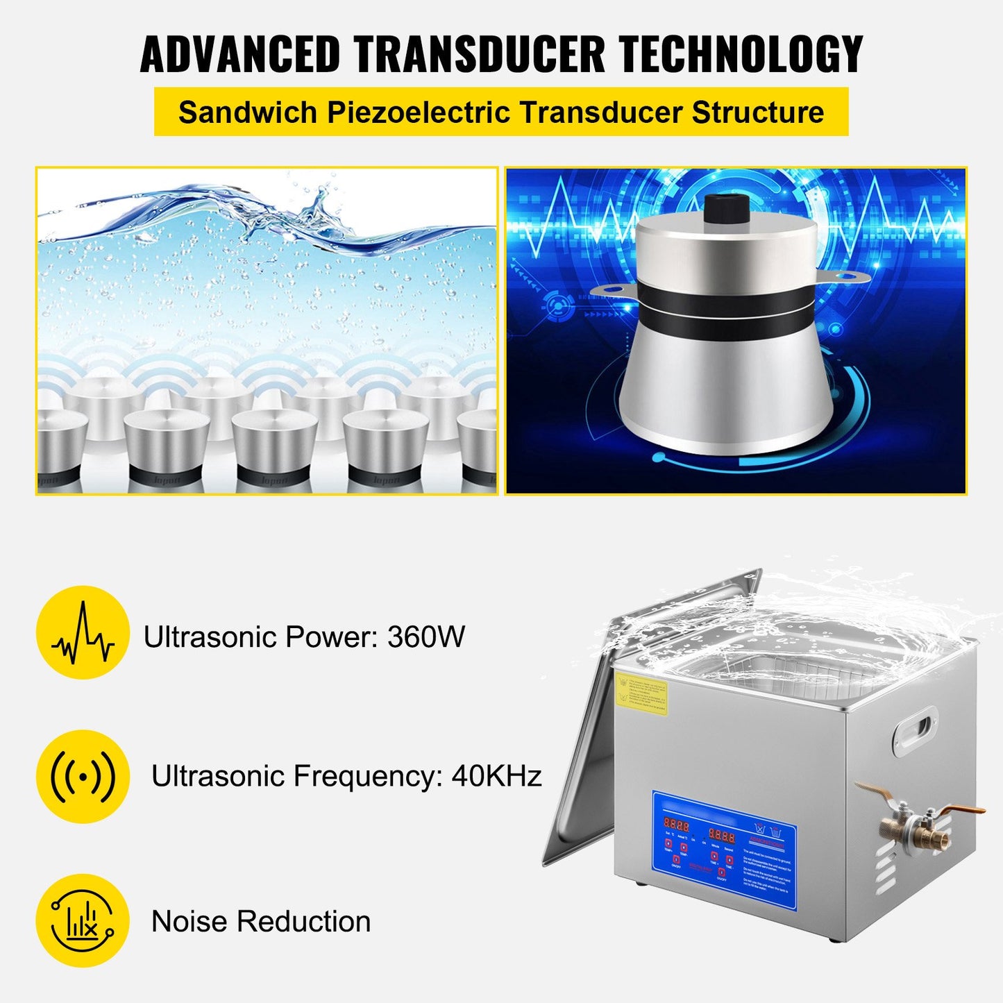 Powerful Stainless Steel 13.5-15 L Liters Ultrasonic Cleaner 360W Digital Heater Timer - Image 3