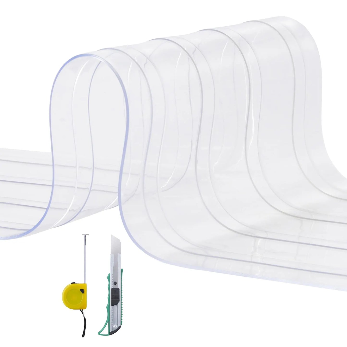 Strip Curtain, 4572 cm Length x 20 cm Width x 2 mm Thickness, Clear Ribbed PVC Curtain Strip Door Bulk Roll, Plastic Door Strips for Doorways of Supermarket, Garage, Warehouse, Barn, Pet House