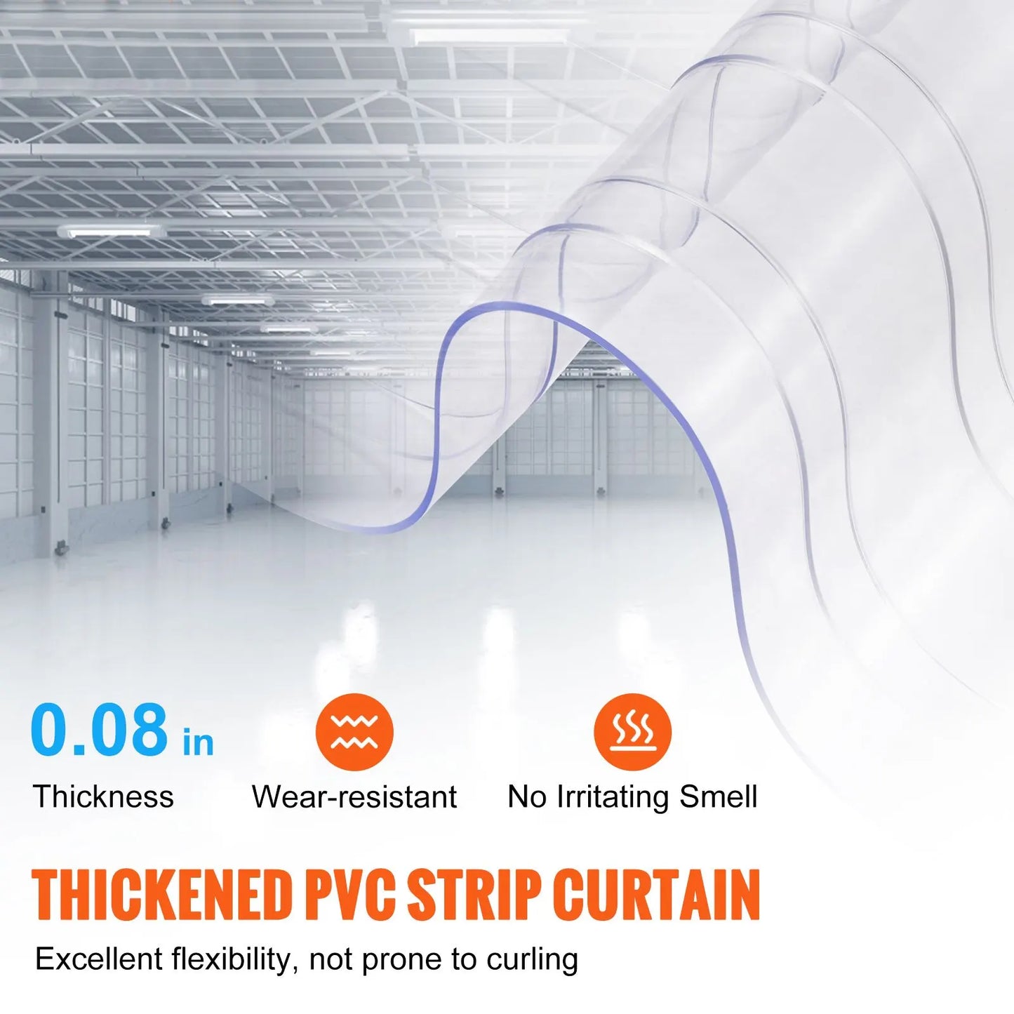 Strip Curtain, 4572 cm Length x 20 cm Width x 2 mm Thickness, Clear Ribbed PVC Curtain Strip Door Bulk Roll, Plastic Door Strips for Doorways of Supermarket, Garage, Warehouse, Barn, Pet House - Image 2