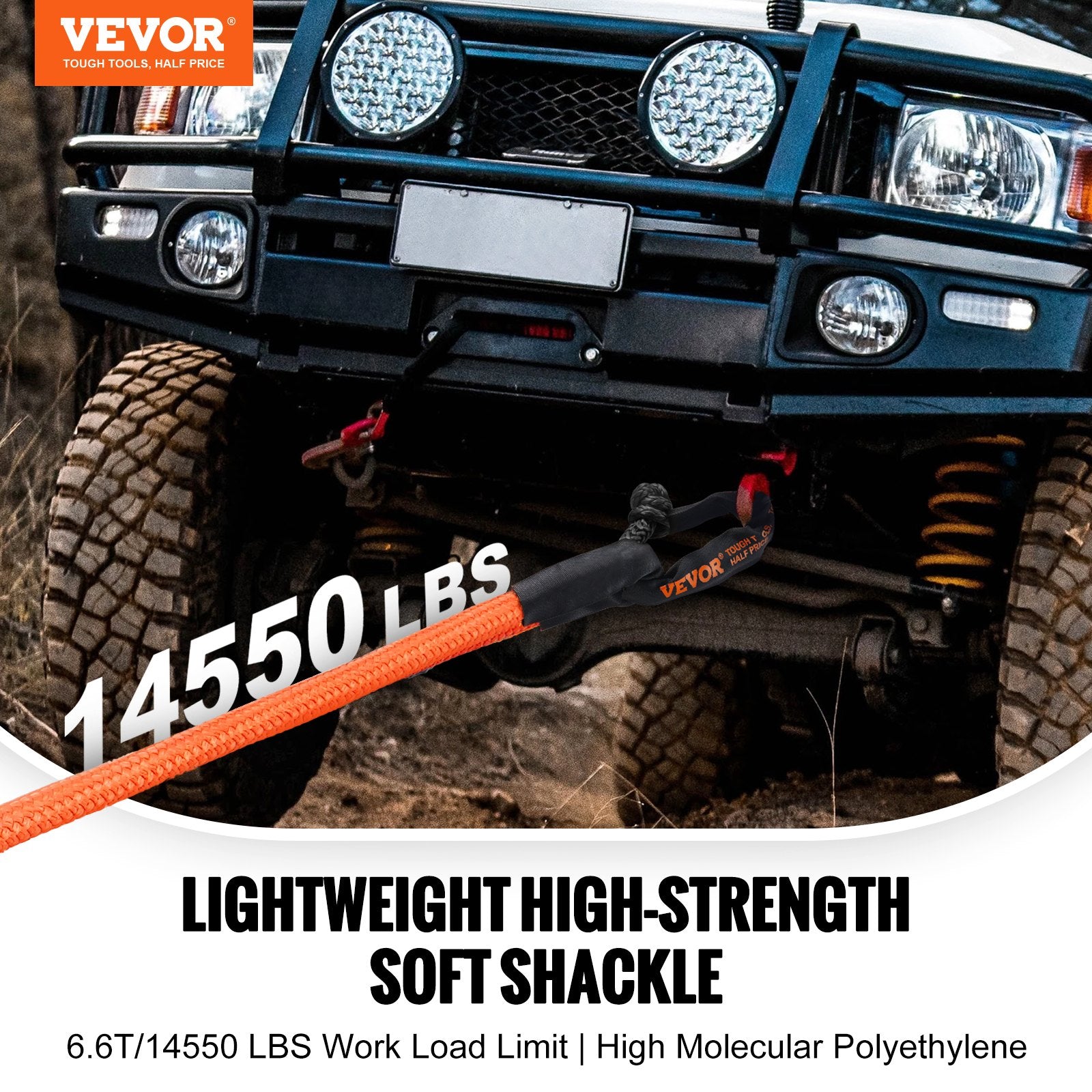 Synthetic Soft Shackle Rope, 2 Pack 12.7 x 558.8 mm 20 Ton Breaking Strength, Recovery Tow Shackles with Extra 2 Sleeves and Storage Bag for UTV, ATV, Trucks, Jeep, Off-Road Vehicles, Black - Image 2