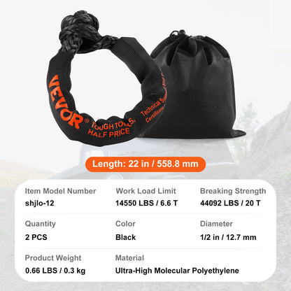 Synthetic Soft Shackle Rope, 2 Pack 12.7 x 558.8 mm 20 Ton Breaking Strength, Recovery Tow Shackles with Extra 2 Sleeves and Storage Bag for UTV, ATV, Trucks, Jeep, Off-Road Vehicles, Black - Image 7