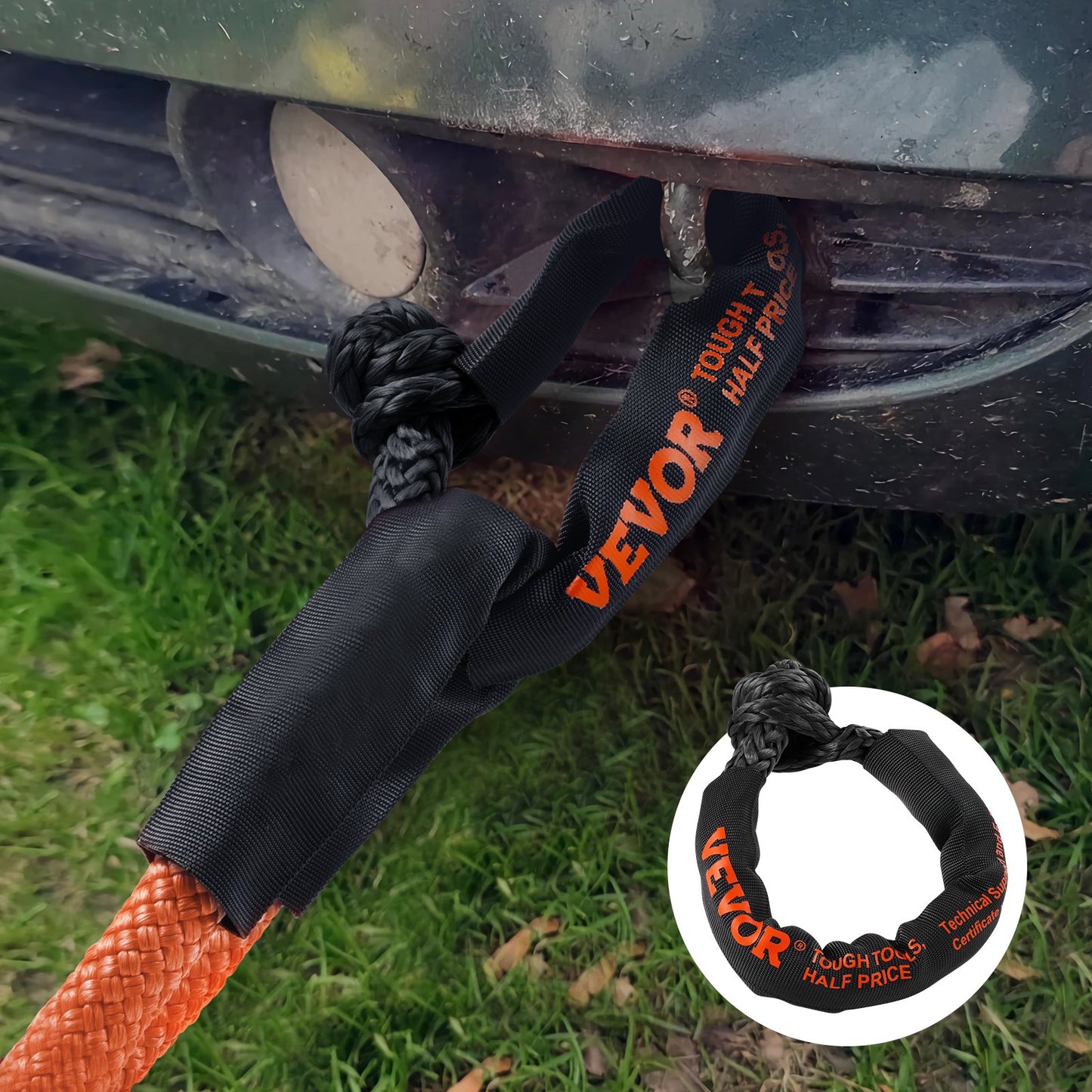 Synthetic Soft Shackle Rope, 2 Pack 12.7 x 558.8 mm 20 Ton Breaking Strength, Recovery Tow Shackles with Extra 2 Sleeves and Storage Bag for UTV, ATV, Trucks, Jeep, Off-Road Vehicles, Black - Image 8