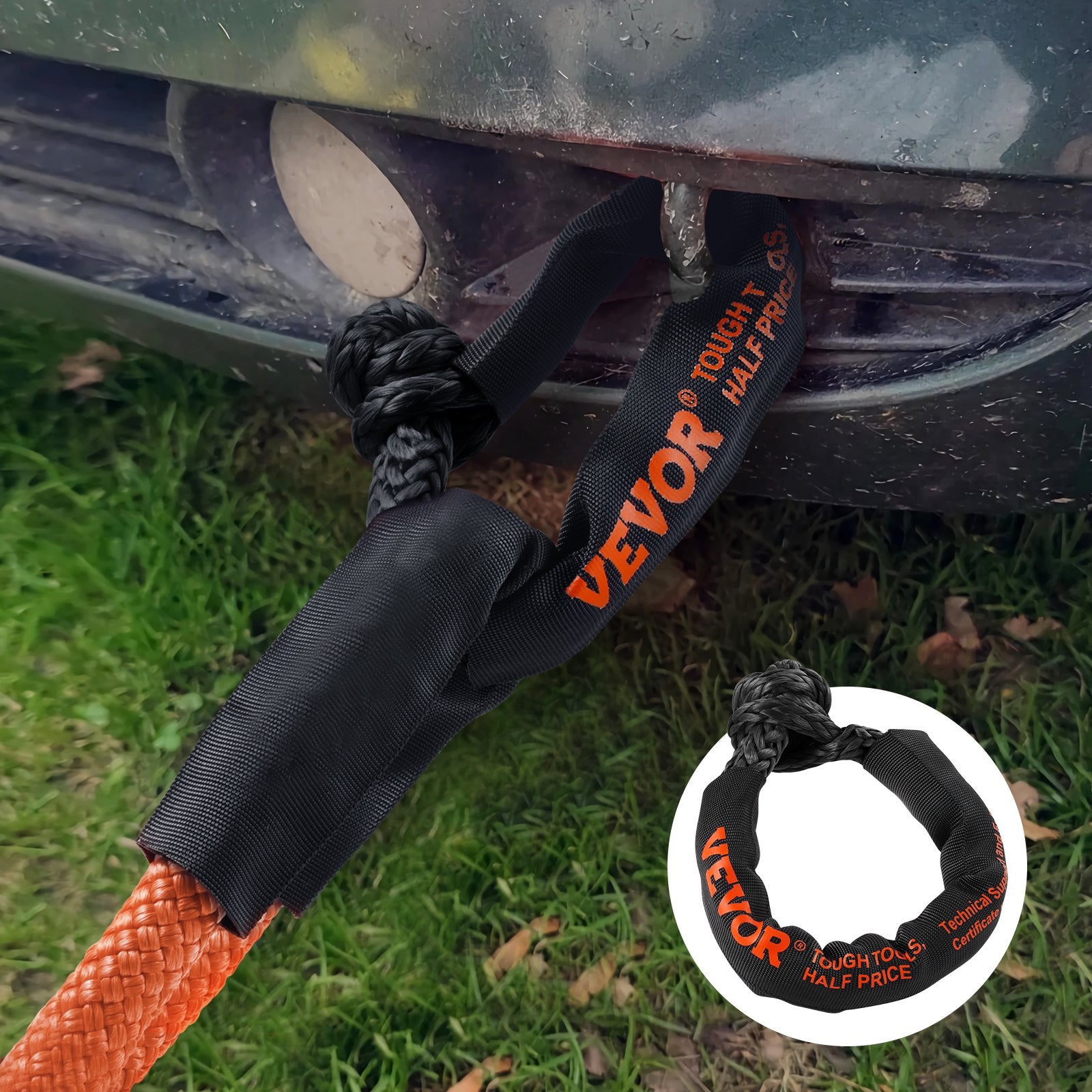 Synthetic Soft Shackle Rope, 2 Pack 12.7 x 558.8 mm 20 Ton Breaking Strength, Recovery Tow Shackles with Extra 2 Sleeves and Storage Bag for UTV, ATV, Trucks, Jeep, Off-Road Vehicles, Black - Image 8