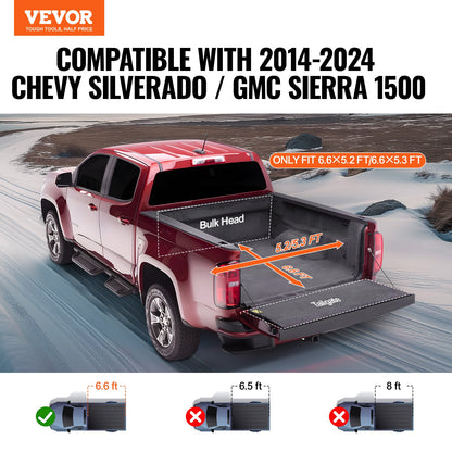 Truck Bed Cover, Roll Up Truck Bed Tonneau Cover, Compatible with 2014-2024 Chevy Silverado / GMC Sierra 1500, for 2m x 1.6m / 2m x 1.6m Bed, Soft PVC material, Roll Up Tonneau Cover - Image 2