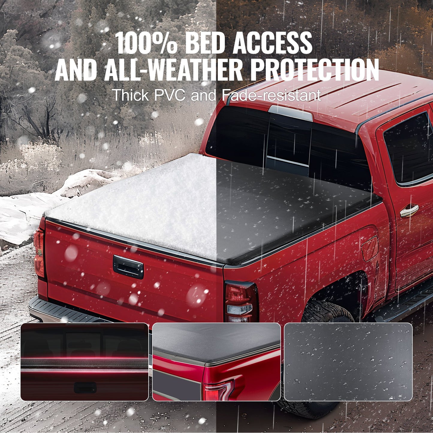 Truck Bed Cover, Roll Up Truck Bed Tonneau Cover, Compatible with 2014-2024 Chevy Silverado / GMC Sierra 1500, for 2m x 1.6m / 2m x 1.6m Bed, Soft PVC material, Roll Up Tonneau Cover - Image 4