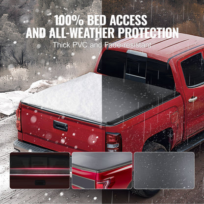 Truck Bed Cover, Roll Up Truck Bed Tonneau Cover, Compatible with 2014-2024 Chevy Silverado / GMC Sierra 1500, for 2m x 1.6m / 2m x 1.6m Bed, Soft PVC material, Roll Up Tonneau Cover - Image 4