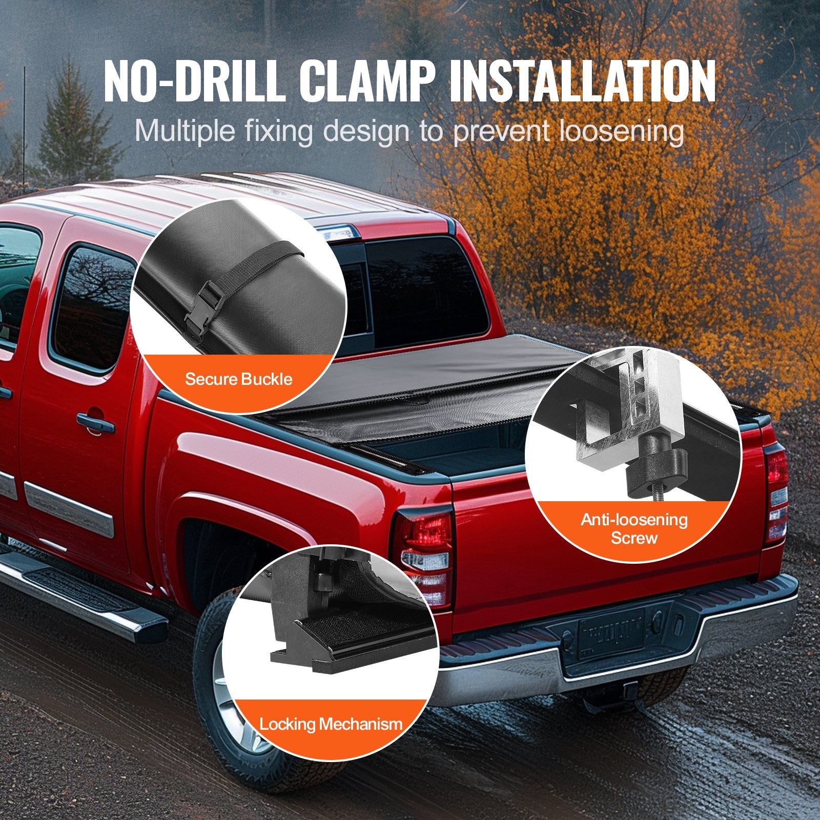 Truck Bed Cover, Roll Up Truck Bed Tonneau Cover, Compatible with 2014-2024 Chevy Silverado / GMC Sierra 1500, for 2m x 1.6m / 2m x 1.6m Bed, Soft PVC material, Roll Up Tonneau Cover - Image 5