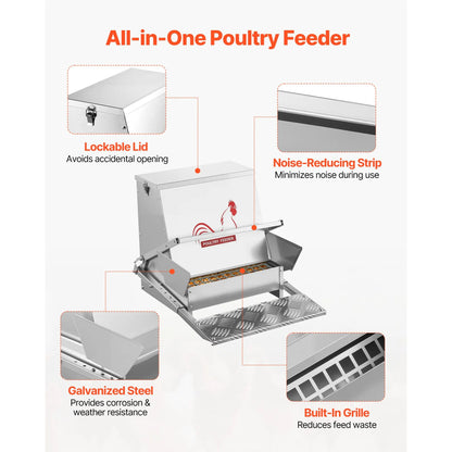 Automatic Chicken Feeder, 18.14 kg Capacity, Rainproof Treadle Poultry Feeder with Lockable Lid, No Waste, Galvanized Steel Construction, Outdoor Use, for Chicken, Bantams, Poultry, Pheasants - Image 6