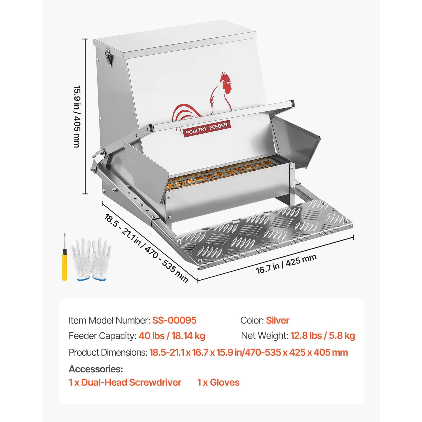 Automatic Chicken Feeder, 18.14 kg Capacity, Rainproof Treadle Poultry Feeder with Lockable Lid, No Waste, Galvanized Steel Construction, Outdoor Use, for Chicken, Bantams, Poultry, Pheasants - Image 7