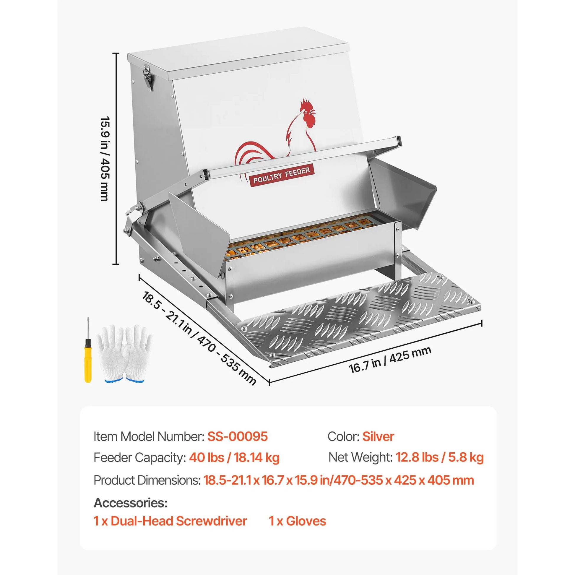 Automatic Chicken Feeder, 18.14 kg Capacity, Rainproof Treadle Poultry Feeder with Lockable Lid, No Waste, Galvanized Steel Construction, Outdoor Use, for Chicken, Bantams, Poultry, Pheasants - Image 7