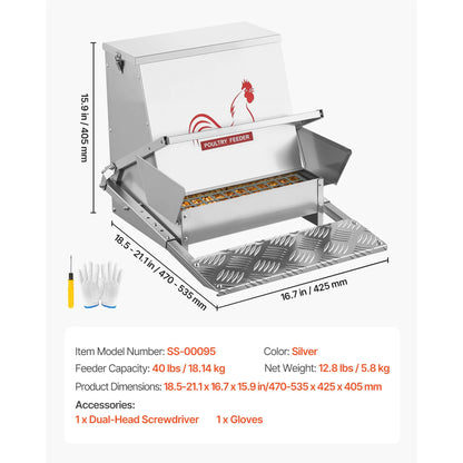 Automatic Chicken Feeder, 18.14 kg Capacity, Rainproof Treadle Poultry Feeder with Lockable Lid, No Waste, Galvanized Steel Construction, Outdoor Use, for Chicken, Bantams, Poultry, Pheasants - Image 7