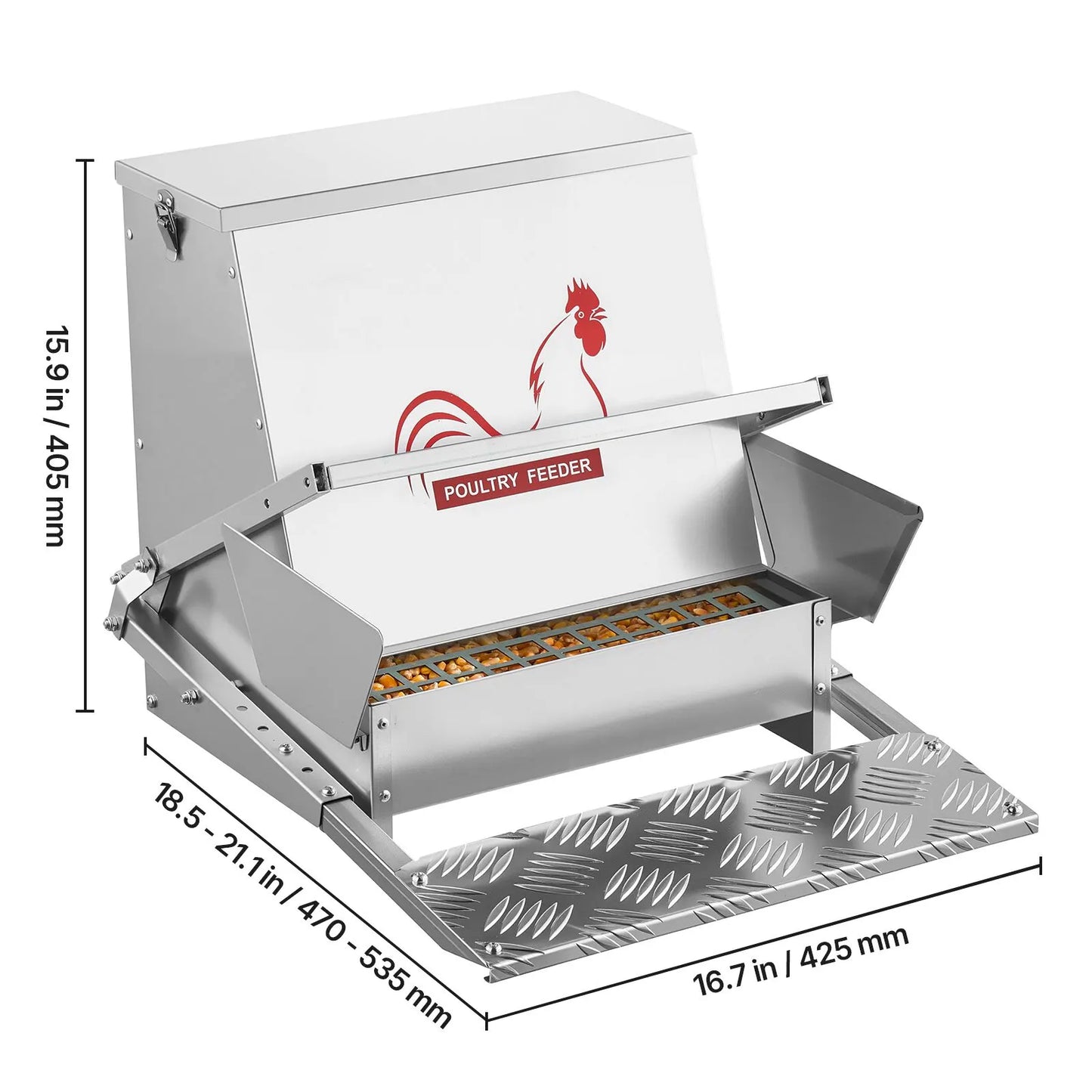 Automatic Chicken Feeder, 18.14 kg Capacity, Rainproof Treadle Poultry Feeder with Lockable Lid, No Waste, Galvanized Steel Construction, Outdoor Use, for Chicken, Bantams, Poultry, Pheasants - Image 8