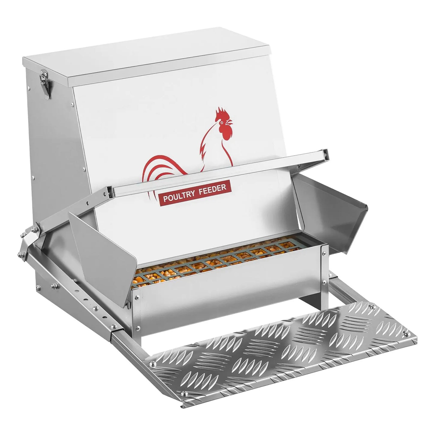 Automatic Chicken Feeder, 18.14 kg Capacity, Rainproof Treadle Poultry Feeder with Lockable Lid, No Waste, Galvanized Steel Construction, Outdoor Use, for Chicken, Bantams, Poultry, Pheasants - Image 9