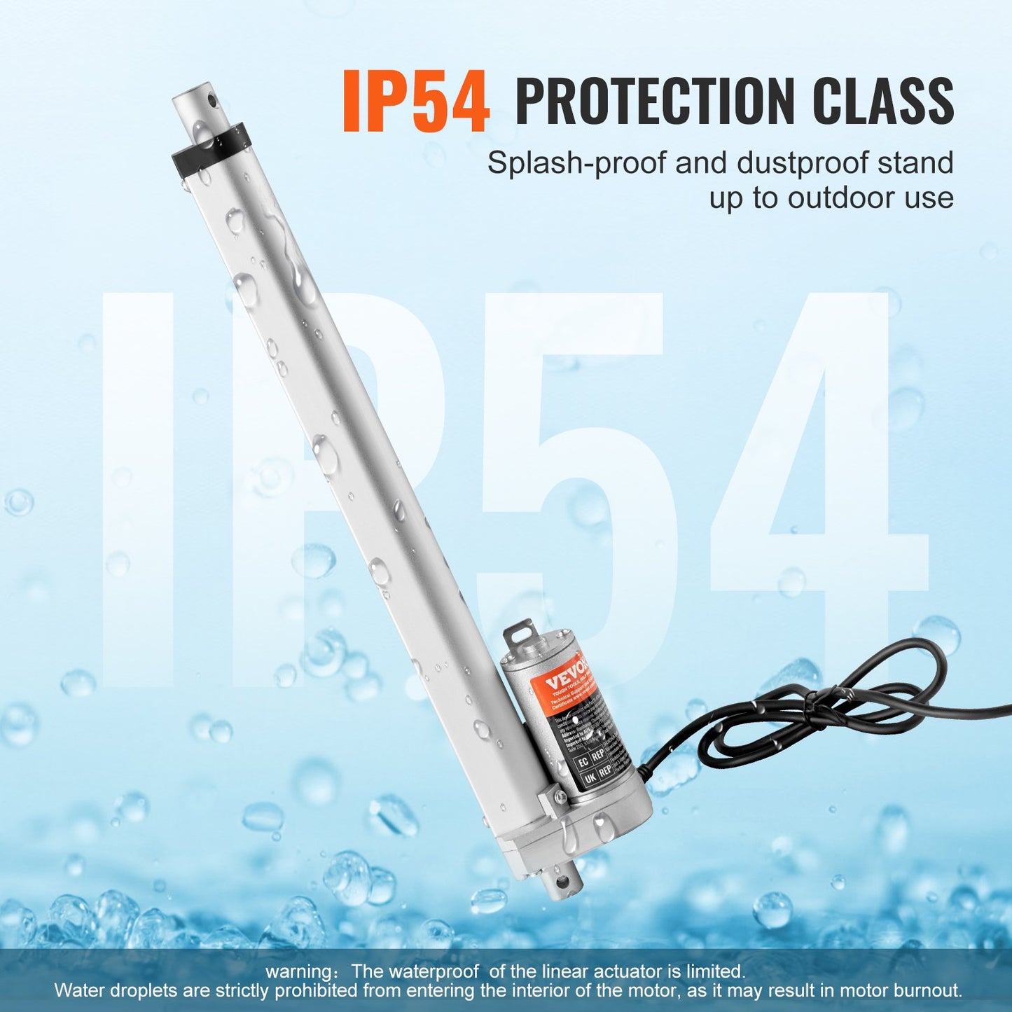 Linear Actuator 12V, 12 Inch High Load 330lbs/1500N Linear Actuator, 0.19"/s Linear Motion Actuator with Mounting Bracket and IP54 Protection - Image 4