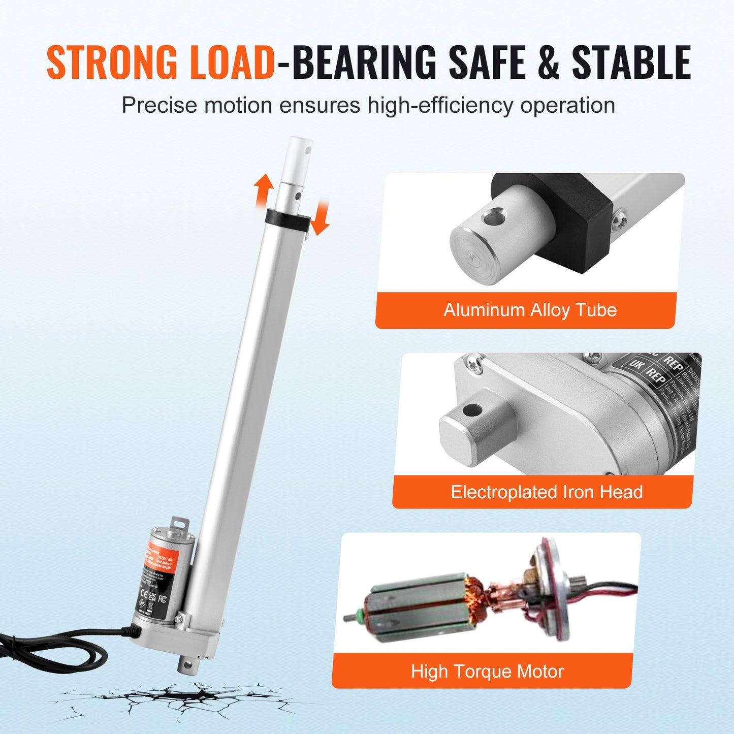 Linear Actuator 12V, 12 Inch High Load 330lbs/1500N Linear Actuator, 0.19"/s Linear Motion Actuator with Mounting Bracket and IP54 Protection - Image 5