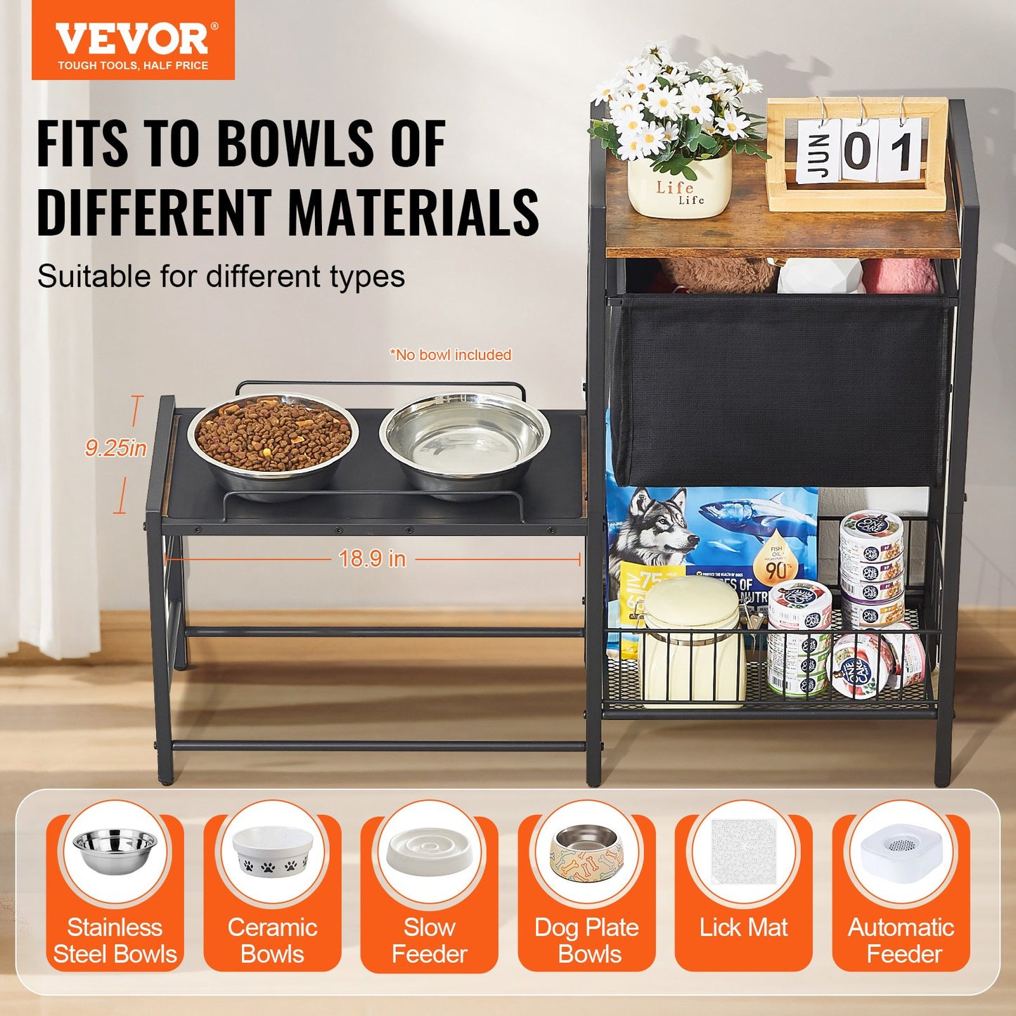 Pet Feeding Station with Storage Dog Food & Toy Organizer Raised Dog Bowls - Image 2