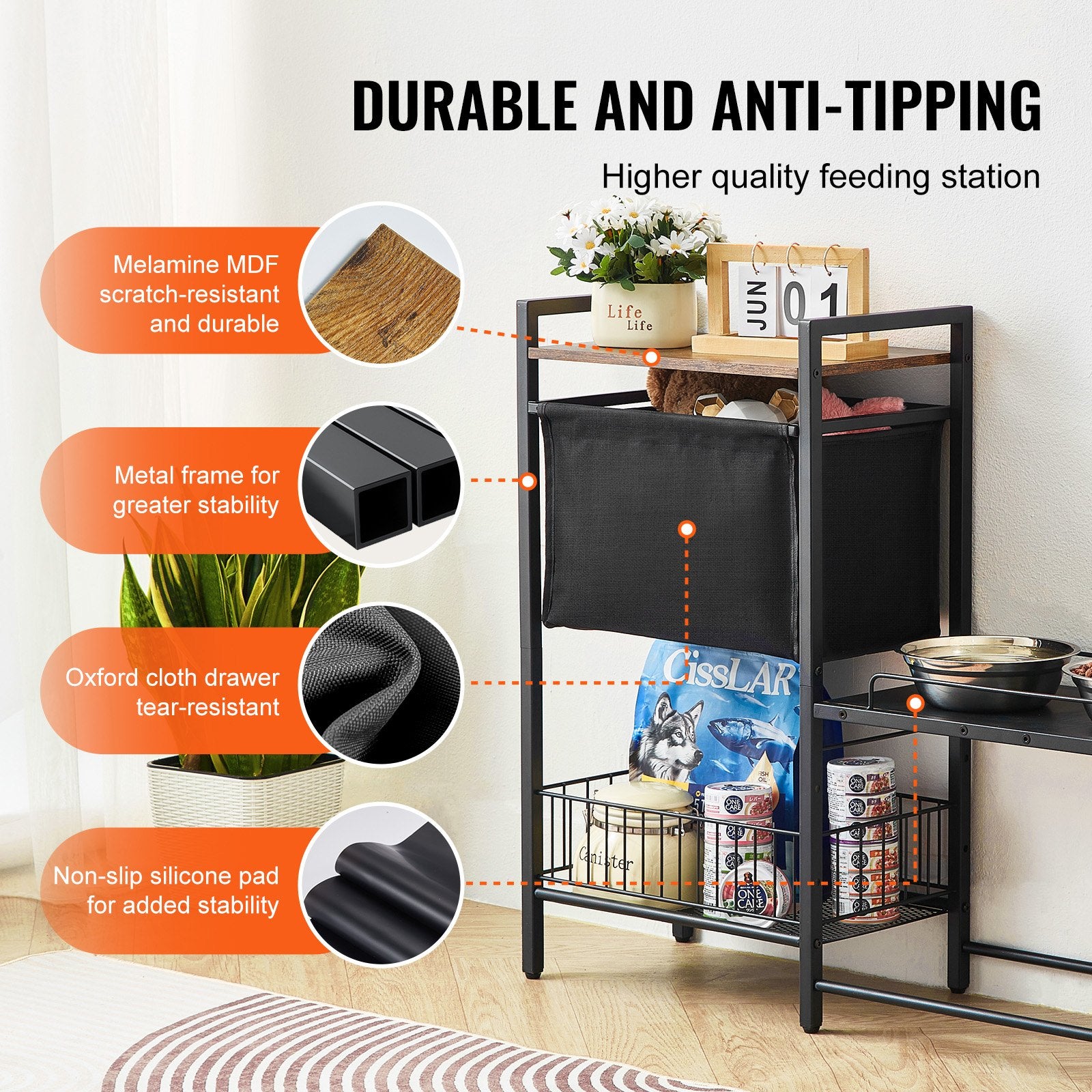Pet Feeding Station with Storage Dog Food & Toy Organizer Raised Dog Bowls - Image 4
