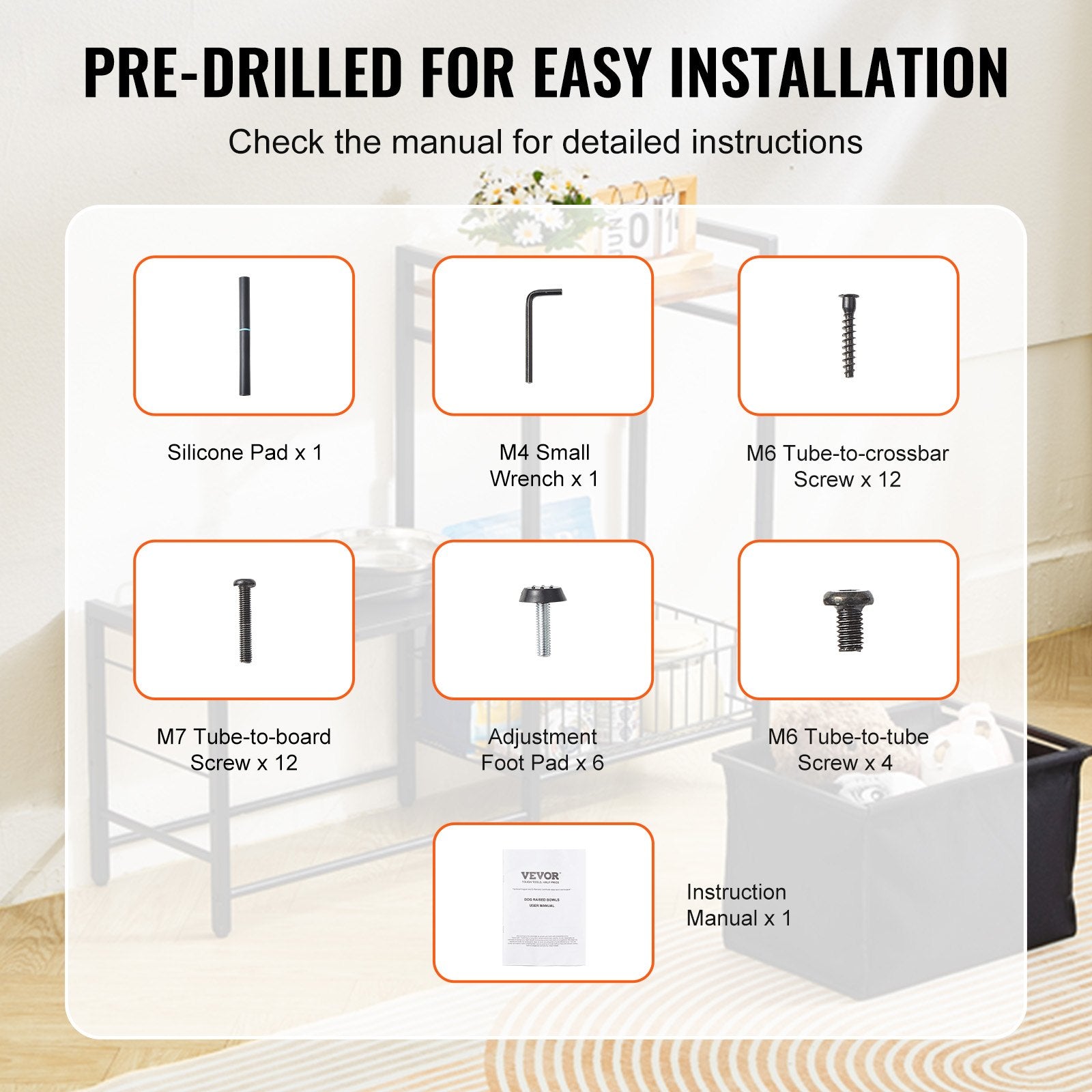 Pet Feeding Station with Storage Dog Food & Toy Organizer Raised Dog Bowls - Image 5