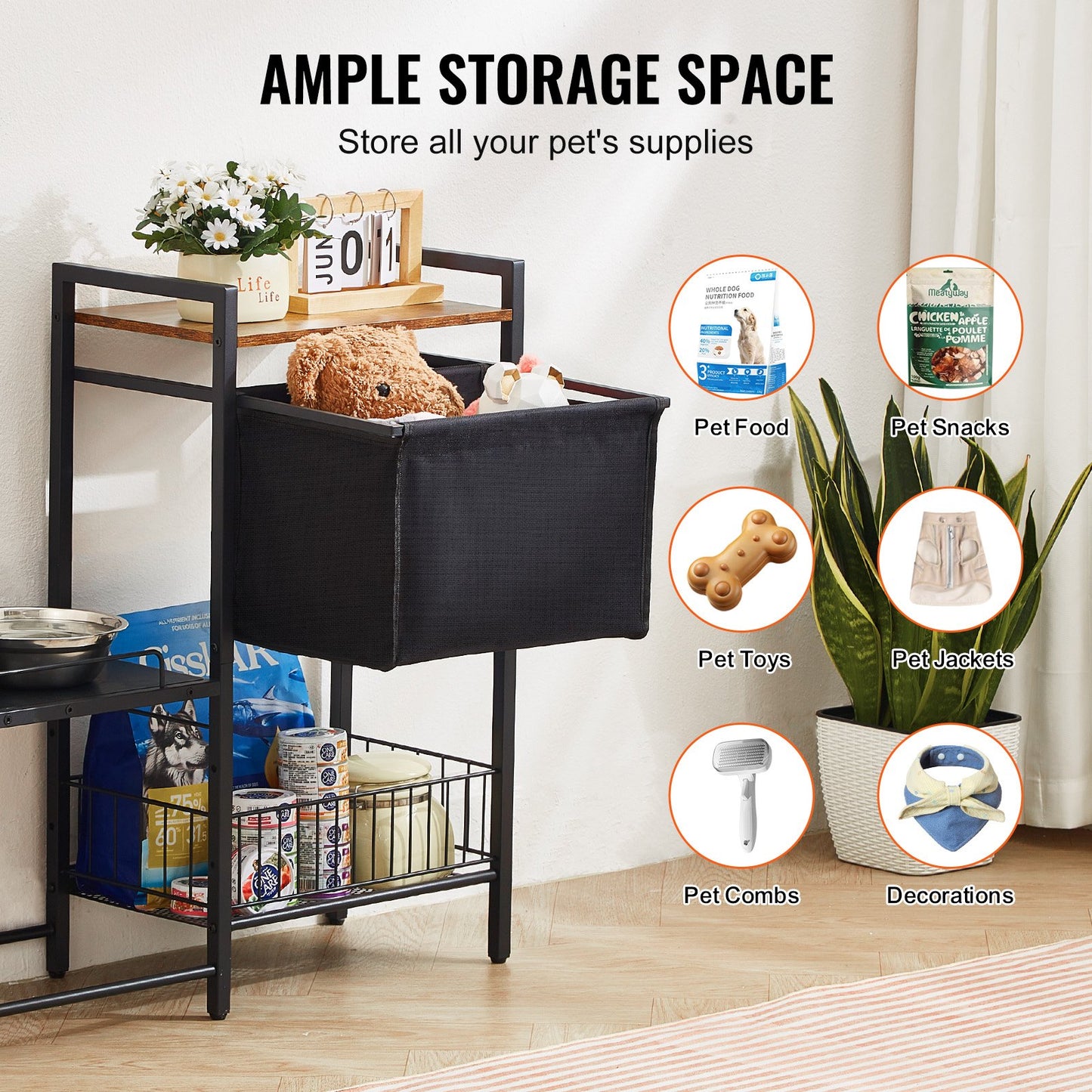 Pet Feeding Station with Storage Dog Food & Toy Organizer Raised Dog Bowls - Image 6