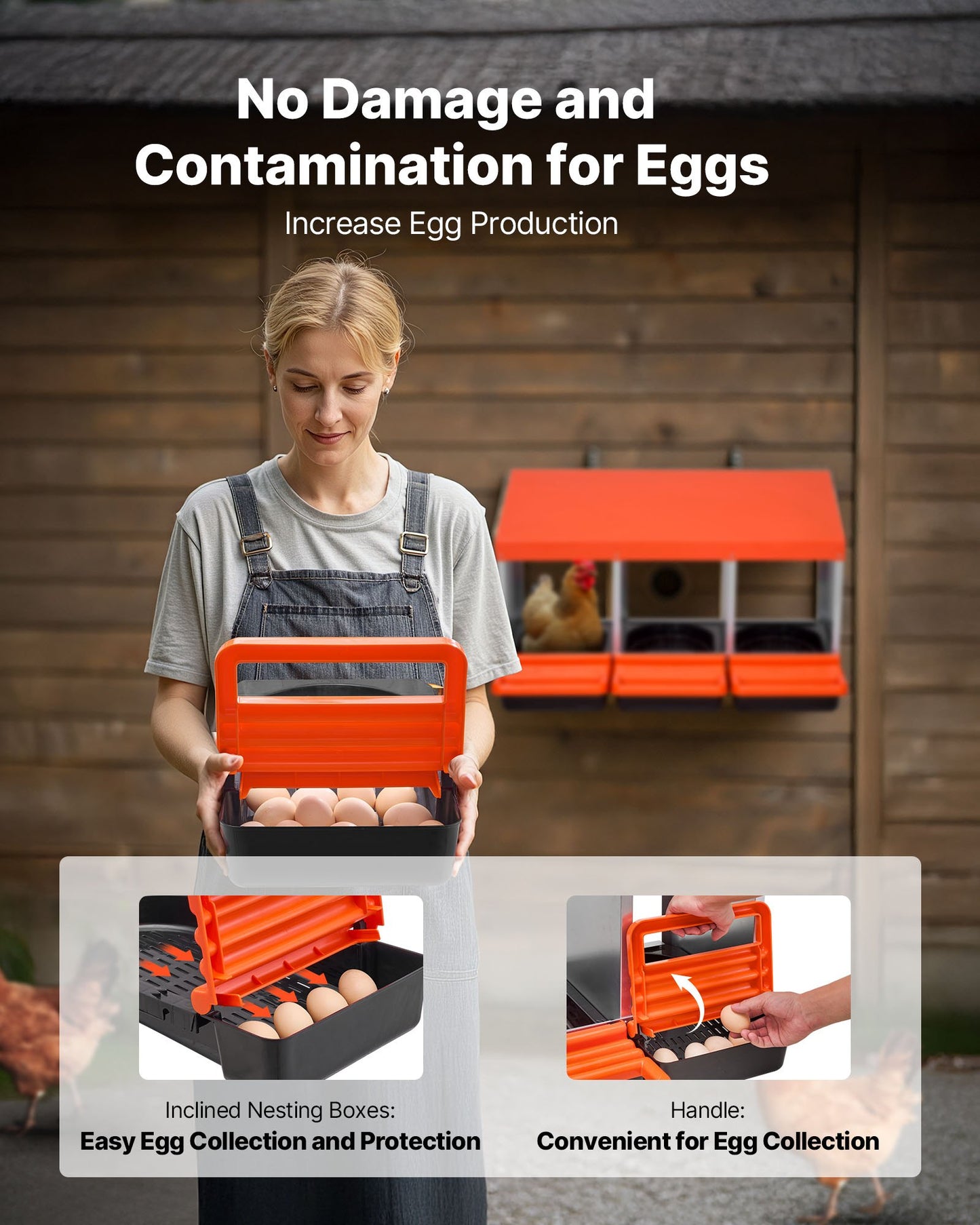 Chicken Nest Box, 3-Compartment, 15 to 30 in Stable & Corrosion-Resistant Metal Nesting Boxes with Inclined Nesting Boxes, Bottom Holes & Resting Platform, Fit for Different Chicken Breeds - Image 4